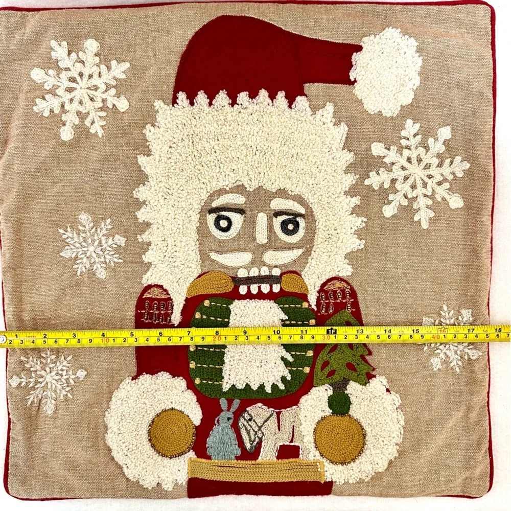 Pottery Barn Nutcracker Crewel Embroidered Pillowcover Christmas Holiday Santa​